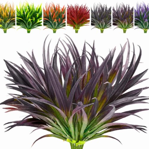 8 Pcs Outdoor Fake Plants UV Resistant Artificial Tall Grass Plants Faux Tropical Flowers Bushes Décor Fall Winter Summer Planters Patio Front Door Porch Plastic Greenery & Shrubs Decoration