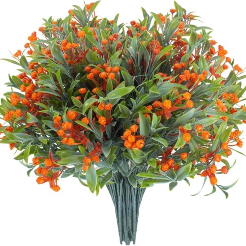 10 Bundles Artificial Flowers Outdoor UV Resistant Fake Flowers No Fade Indoor Faux Hanging Plants Window Box Garden Front Porch Decorating (Orange)