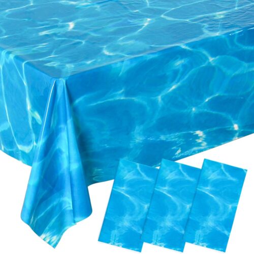 3 Pcs Ocean Waves Tablecloths, 54 x 108 Inch Ocean Theme Table Cover,Plastic Water Print Tablecloths for Beach Pool Sea Theme Party Decorations