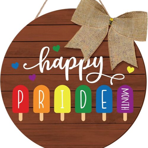 Happy Pride Month Wooden Hanging Sign Rainbow LGBTQ Decor Sign Pride Day Door Sign Wreaths for Lesbian Pride Parade Wall Art Home Shop Decorations