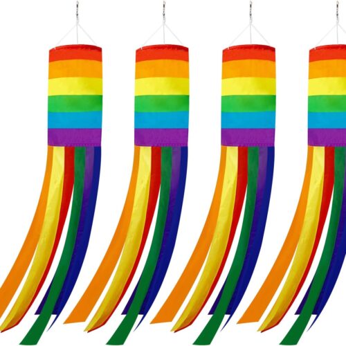 40 Inch Rainbow Column Windsock Flag - 4Pcs Raindow Windsock Flag Gay Pride Striped Outdoor Decor LGBT Event Banner Decoration