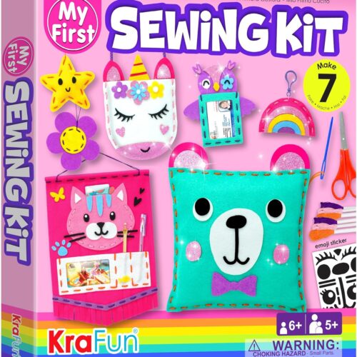 My First Sewing Kit for Beginner Kids Arts & Crafts, 7 Easy DIY Projects of Stuffed Animal Dolls and Plush Pillow Craft, Instructions & Felt, Gift for Girls, Boys, Learn to Sew, Embroidery