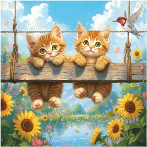Cat Diamond Art Painting Kits for Adults, Kitten Diamond Art Kits for Beginners, 5D DIY Full Drill Gem Craft for Home Decor Gift 12x12inch/30x30cm