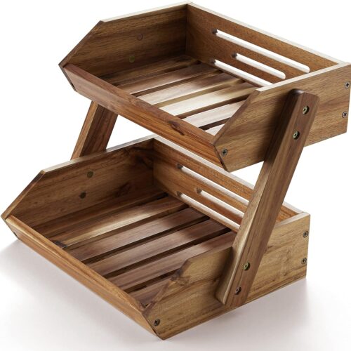 Fruit Basket, Fruit Bowl, 2 Tier Fruit Basket for Kitchen, Fruit Stand Storage Holder, Heavy Duty/Multipurpose/Large Capacity for Fruit, Vegetables, Bread Storage (Natural, 2 Tier)