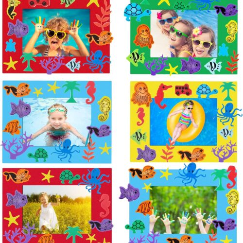 178 Pieces Summer Sea Animals Foam Picture Frame Craft Kits for Kids DIY Paper Art Craft with Foam Stickers Home Classroom Activities Summer Party Favor Decoration