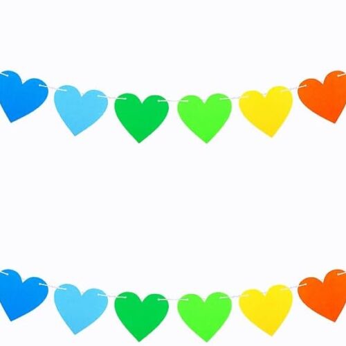 2 Pack Heart Garland Valentines Colorful Heart Banner for DIY Wedding Anniversary Rainbow Party Decorations