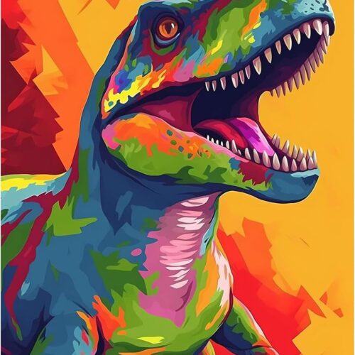 Colorful Dinosaur Paint by Numbers for Adults Beginner, Animal Paint by Number Kits, DIY Oil Painting Paint by Number Kits on Canvas Arts Craft for Home Wall Decor 16x20 Inch