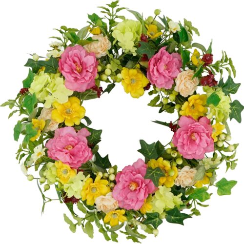 18" Spring Wreaths for Front Door, Floral Green Foliage Wreath with Peony, Green Eucalyptus Leaves for Indoor Outdoor Farmhouse Home Porch Wall Window Festival Wedding Decor