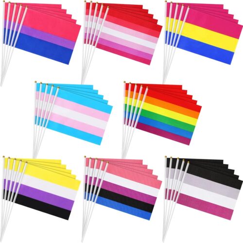 600 Pack Rainbow Pride Flag Small Mini Hand Held Lgbt Stick Flag Bunting Progress on Sticks for Pride Month Gay Stuff Rainbow Festival Car Parades Garden Party Desk Decorations(Multicolor)
