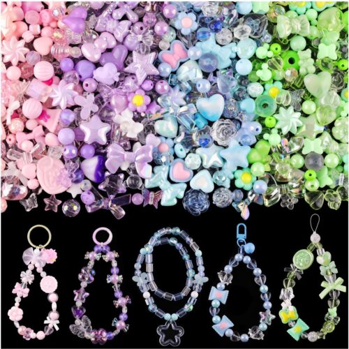 180-240PCS Assorted Acrylic Beads For Bracelet Making, Flower Bow Butterfly Candy Star Heart GummyBear Kawaii Aesthetic Bracelet Charms,Cute Beads For Jewelry Making DIY Necklace Keychain Phone Charms