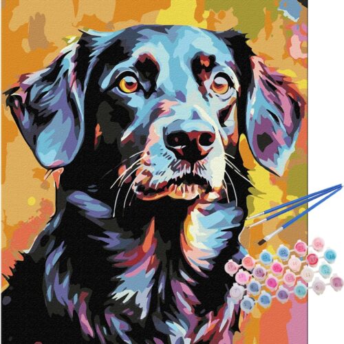 Black Labrador Paint by Numbers Kit for Adults, Dog Paint by Number Adult Canvas,Adults' Paint-by-Number Kits for Dog Lovers 16x20inch (Without Framed)