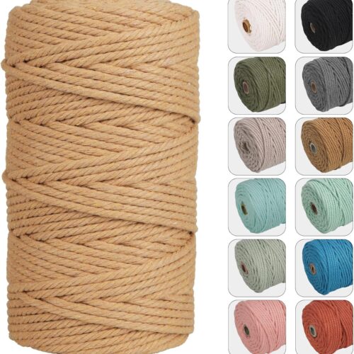 4mm 109yards Macrame Cord Light Tan Cotton Rope for Wall Hanging, Plant Hangers, Crafts, Knitting