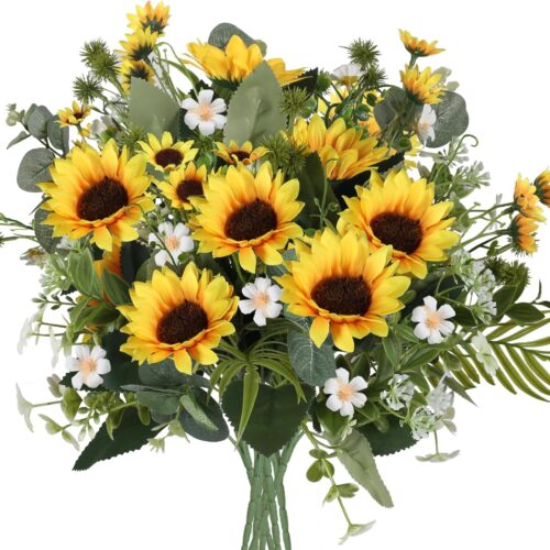 Artificial Flowers Fake Sunflowers 8 Bunches Silk Summer Flowers Faux Sunflower Arrangements for Table Centerpieces Home Kitchen Office Windowsill Hanging Wedding Decor