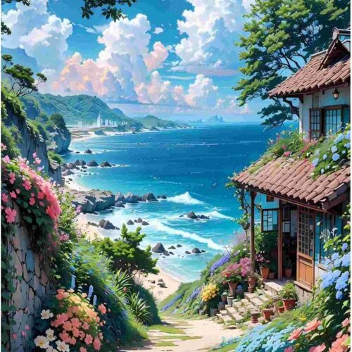 Street View Paint by Numbers for Adults - Paint by Numbers for Adults with Brushes, Sea Art Crafts Canvas for Home Decoration 16 x 20 Inch