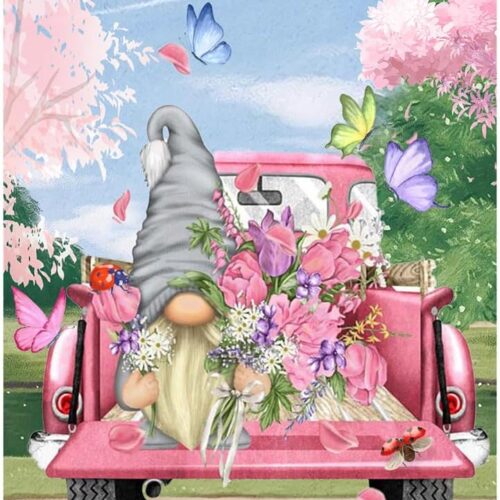 Diamond Art Painting Kits for Adults, Spring Gnome Flower Truck DIY 5D Full Drill Round Diamond Dots Gem Art Kits, Adults Paint by Numbers for Home Wall Decor and Gift (12x16 inch)