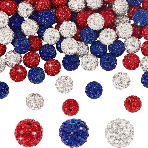 120pcs Crystal Beads Independence Day Beads 10mm Red Blue Beads Polymer Clay Pave Disco Ball Beads Craft Beads for 4th of July Friendship Bracelet Necklace Earring Jewelry Making