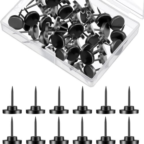 Push Pin 30 Pcs, Metal Thumb Tacks for Wall Hanging Pictures, Wall Pins for Board Posters Bulletin Maps, Black Decorative Push Pins for Home, Office