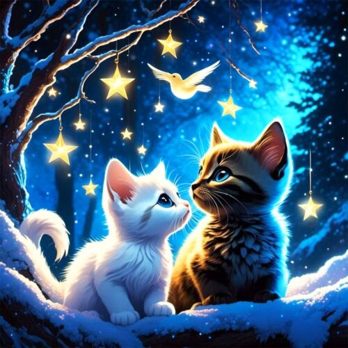 Cat Diamond Art, DIY Cats Full Round Drill Diamond Painting Kits Diamond Art Starry Night Diamond Painting Kits for Adults Diamond Crafts for Home Wall Decor Gifts 14X14IN