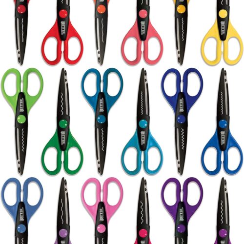 18 Piece Decorative Edge Craft Scissors, 18 Colors and Edge Designs, 6 Inch Length, 2.5 Inch Blades, Assorted 18 Count Edger Scissors