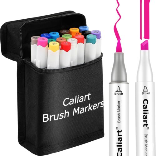 18 Colors Brush & Chisel Permanent Alcohol Markers, Dual Tip Artist Sketch Art Markers Set for Adult Coloring Book, Aesthetic Cute School Supplies, Pens for Drawing Coloring Illustrations
