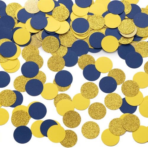 Gold Blue and Yellow Confetti Table Decoration for Graduation Birthday Eid Ramadan Festival Theme Party,1.2 inch in Diameter,200 Counts