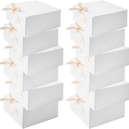 12pack Gift Boxes with Lids,White Gift Boxes Bulk with Gold Bow Ribbon,Bridesmaid Proposal Box for Presents Kraft Paper for Wedding,Christmas,Halloween,Baby Shower