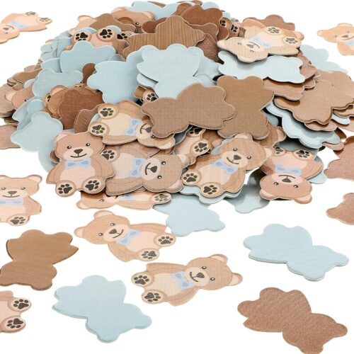 300 Pieces Bear Confetti Baby Shower Paper Confetti for Holiday Festival Party Table Home Decorations, 0.98 Inch(Blue, Brown)