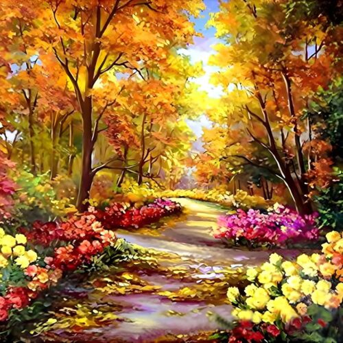 DIY 5D Full Square Diamond Art Painting Autumn Landscape Flower by Number Kits for Adults, Round Full Drill Diamond Art Kit Picture Craft for Home Wall Art Decor 12x16 inch