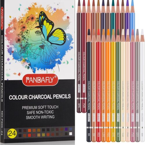 Professional Colored Charcoal Pencils Drawing Set, Skin Tone Colored Pencils, Pastel Chalk Pencils for Sketching, Shading, Coloring, Layering & Blending, 24 Colors