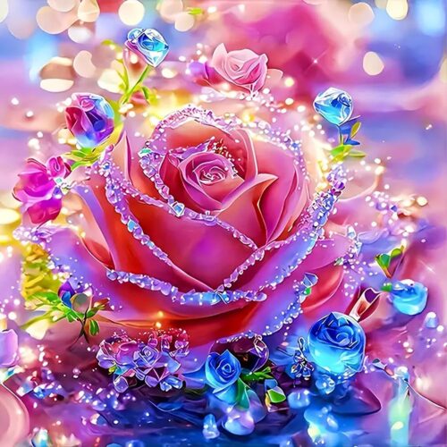5D Diamond Painting Kits for Adults Beginners,Pink Rose Flower Diamond Art Kit,DIY Full Round Drill Diamond Dot Gem Art Kits for Adults,Home Wall Decor 13.78x13.78 Inch