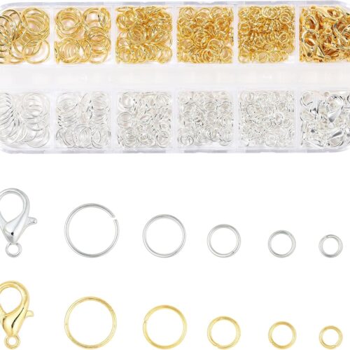 5 Sizes Silver and Gold Open Jump Rings, 500PCS O Rings and Lobster Clasps, Small and Large Jump Rings for Jewelry Making and Keychains