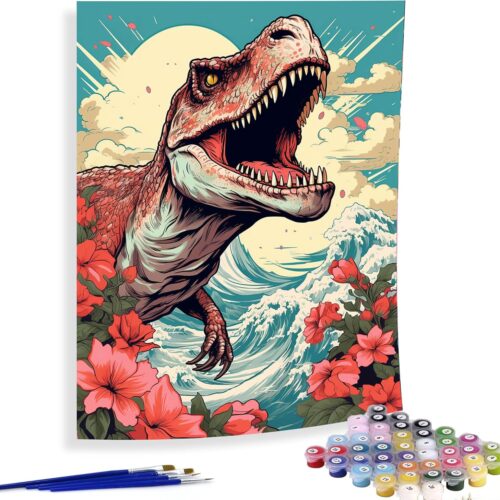 Paint by Numbers for Adults Dinosaur, DIY Oil Painting Japanese Style Acrylic Paint by Number Kits for Adults Beginner for Home Wall Decor 16x20 inch