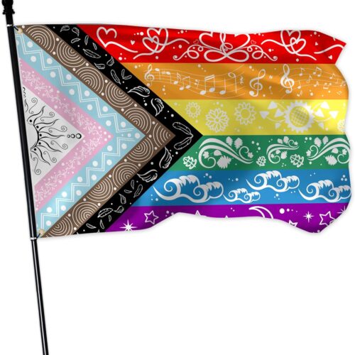Pride Flag 3x5Ft for Outdoor LGBTQ Gay Rainbow Flag Polyester UV Fading Resistant Community Progress Proud Flag for House Yard Outside Banner Decor