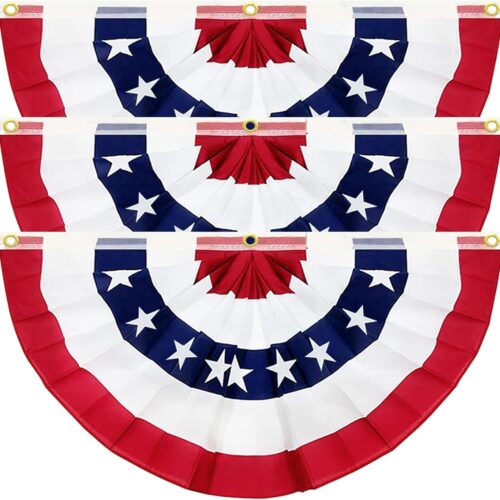 3 Pack American Pleated Fan Flag 4th of July Decorations, 1.5X3 Ft USA American Flags for Outside Patriotic Bunting flags outdoor Red White Blue Independence Day Fourth of July Outdoor Decor