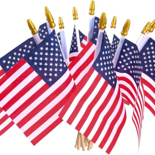 12 Pcs Small American Flags On Stick,Patriotic Decorations Small USA Flags On Stick，Mini American 4''x6'' Flag, Fourth Of July Flags For Outside Patriotic Holiday Yard Patio,Labor Day Decorations