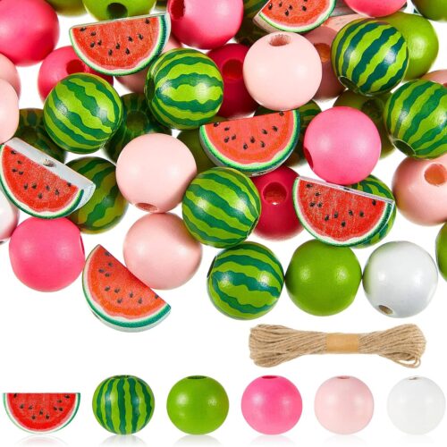 100 Pcs Watermelon Wooden Beads 16 mm Summer Multi Colored Wooden Beads Bulk Colorful Summer Wood Beads for Crafts Round Loose Spacer Beads for DIY Necklace Earring Bracelet Jewelry Making Home Decor
