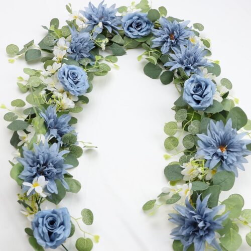Artificial Flowers Garlands - 5.6 FT Eucalyptus Garlands with Flowers Rose Floral Garlands for Wedding Arch Archway Centerpieces Backdrop Decorations