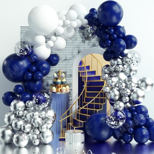 Navy Blue Silver Balloons Garland Kit Blue White Silver Confetti Balloons Different Sizes for Graduation Birthday Party Baby Shower Party Decorations