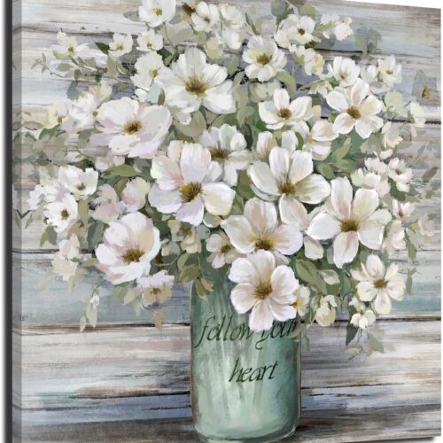 Bathroom Wall Decor Art Country Style Canvas Flowers Pictures Print Farmhouse Vintage Artwork for Kitchen Bedroom living room (flower, 12"x 12")