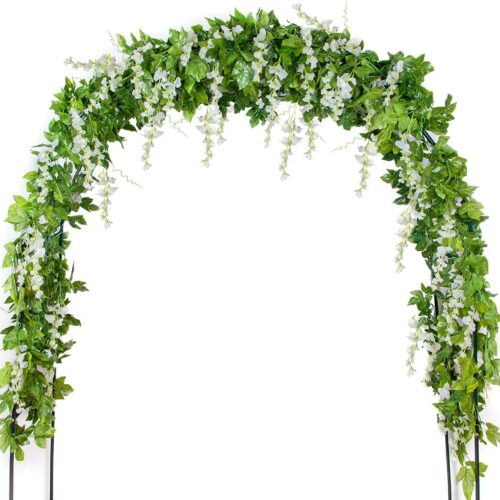 Artificial Wisteria Vine Garland Hanging Decor - 28.8ft Silk Flowers with Ivy Leaves (4x7.2ft) for Wedding, Home Floral Arrangements - White