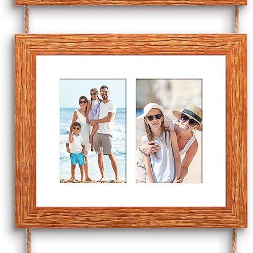 8x10 Hanging Picture Frames with 6 Openings 4x6 Pictures, HD Real Glass 8x10 Wall Hanging Collage frames with Mat, Hemp Rope Multiple Photo Frames for Wall Decor (Carbonized Brown, 1 Pack)