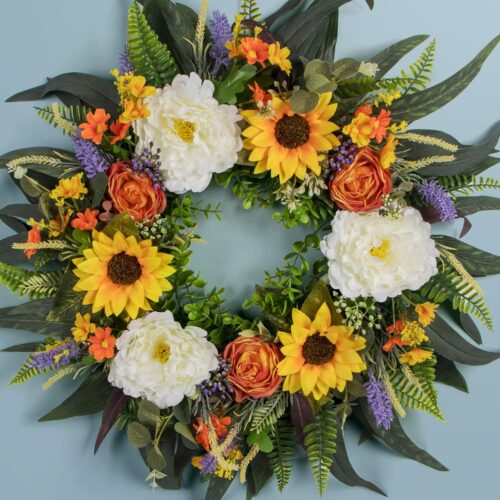 Spring Wreath Fall Decor Wreath for Front Door-22 Inch Summer Peony Eucalyptus Wreaths for Front Porch Farmhouse Home Decor