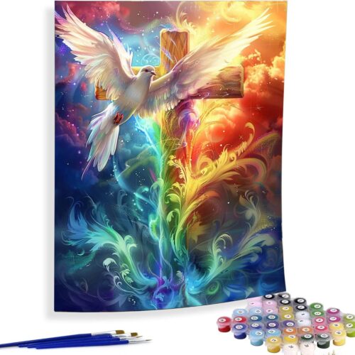 Paint by Numbers for Adults Cross, DIY Oil Painting Christ Acrylic Paint by Number Kits for Kids Adults Beginner for Home Wall Decor 16x20 inch