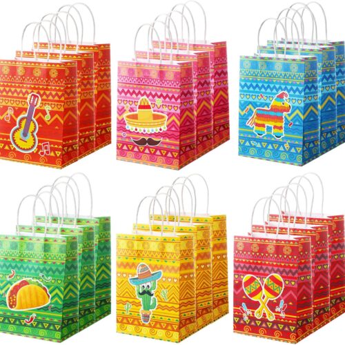 18 Pcs Mexican Fiesta Gift Bags Fiesta Paper Bags Cinco De Mayo Bags Candy Treat Favors Goodie Bags Mexican Themed Fiesta Party Favor Bags Taco Bar Decorations for Mexico Birthday Party Supplies