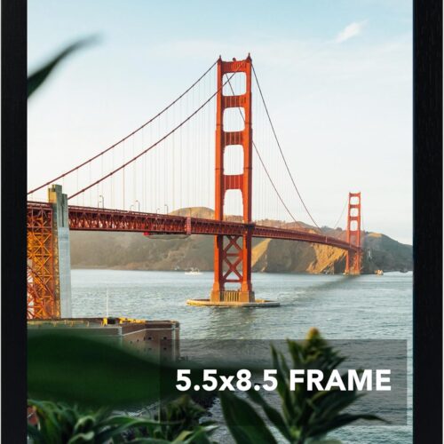 5.5x8.5 Picture Frame Black for Wall Hanging or Tabletop, 5.5 x 8.5 Frame Composite Wood Wall Gallery Photo Frame, Black