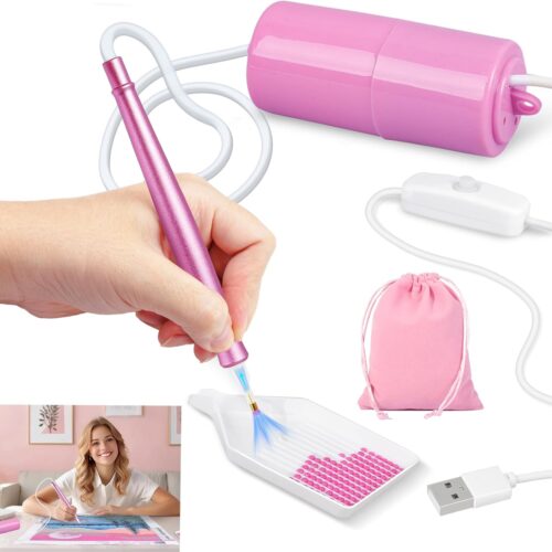 Electric Diamond Painting Pen, Epainter Vacuum Diamond Art Painting Pen Without Wax, Accessories Tool with Storage for Setting AB Stones, Quiet and Long-Lasting(Pink)