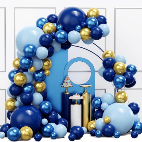 Blue Balloon Arch Kit, 134pcs Navy Blue and Gold Balloons Garland Arch Kit with Different Size for Birthday, Baby Shower, Graduation Party Decorations Supplies