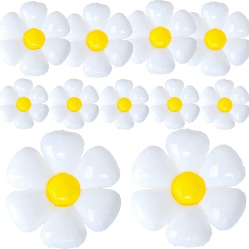 11PCS Daisy Balloons,Huge White Flower Daisy Foil Mylar Balloons for Baby Shower Wedding Groovy Boho Daisy Birthday Party Decorations (43in''28in''16in'')