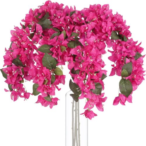 4PCS Bougainvillea Artificial Flowers 42" Long Stem Pink Faux Silk Bougainvillea Flowers Fake Bougainvillea Branches for Wedding Centerpieces Home Garden Arch Wall Decorations (Deep Pink)
