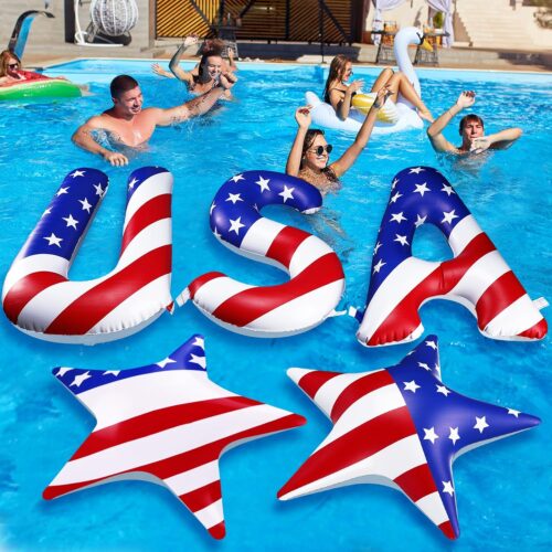 5 Pcs Patriotic Pool Decorations Flag Star and USA Letter 4th of July Pool Floats Large 20'' Floating Letters for Summer Memorial Day Independence Day Beach Ball Party Decor